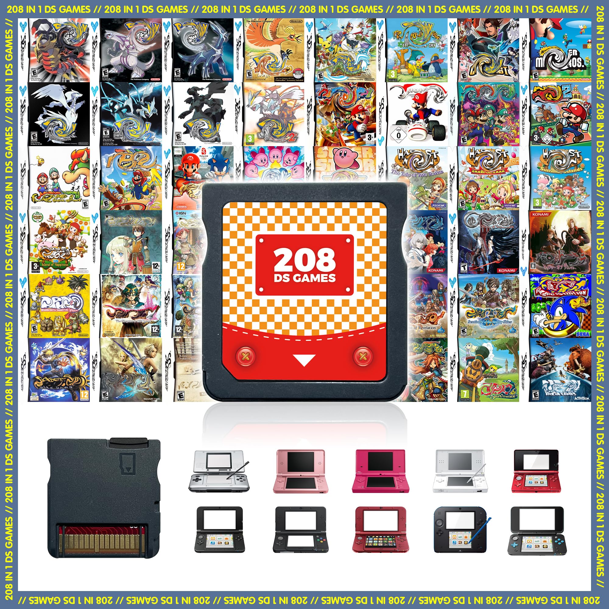 【2026 Newest】208 in 1 Super Combo Game Cartridge, Retro Game Pack Card Compilati