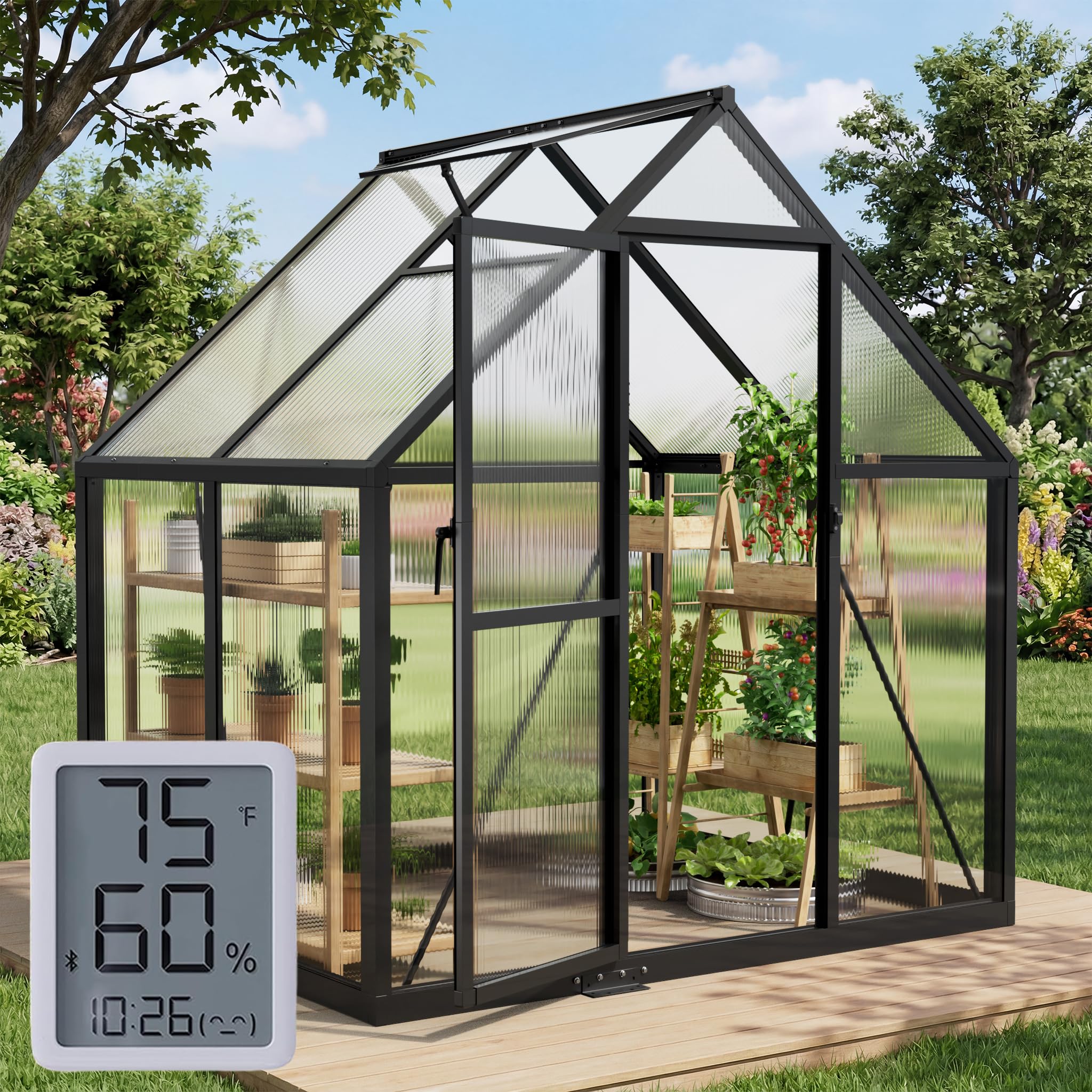 6x4FT Greenhouse with Hygrometer, Windproof Warm Plant Green Houses | Heavy Duty