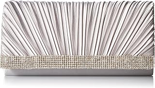 Jessica McClintock womens Chloe Satin Pleated Rhinestone Evening Clutch With Shoulder Chain