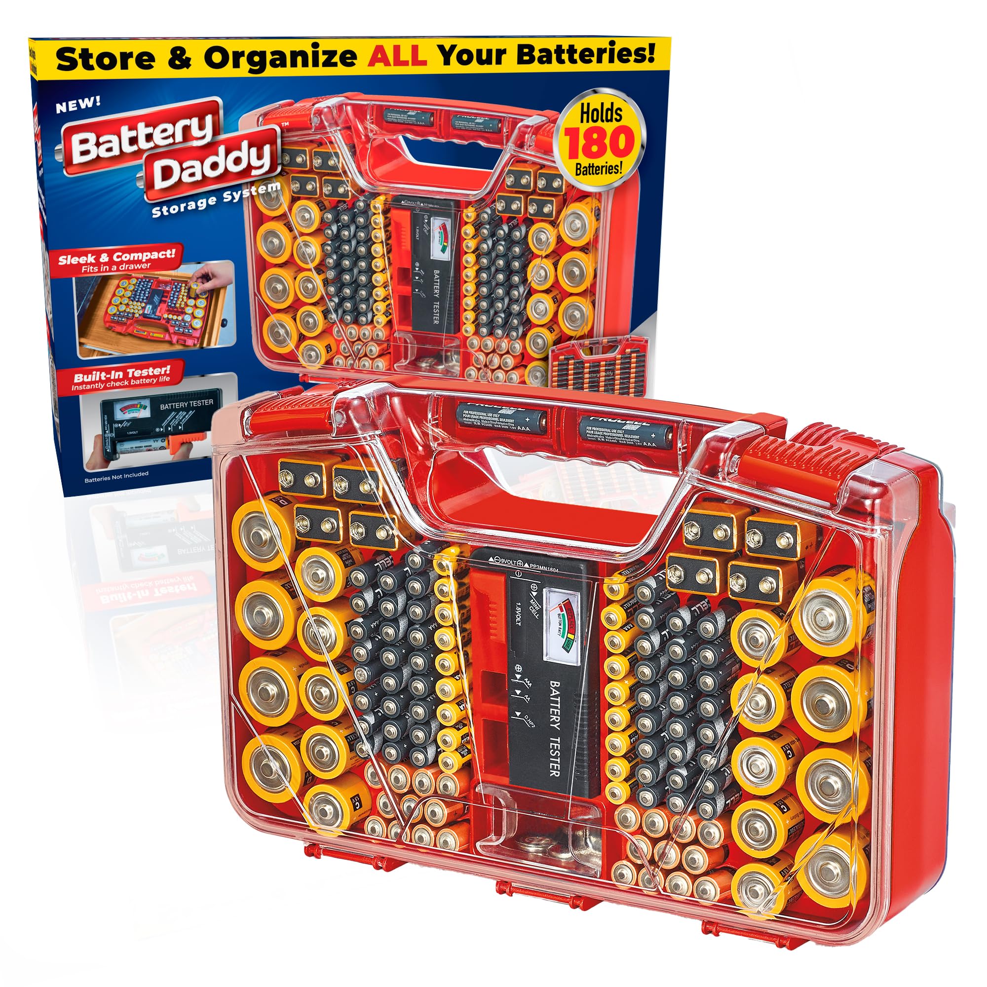 Ontel Battery Daddy Storage & Organizer Case w/Tester, Stores & Protects Up to 1