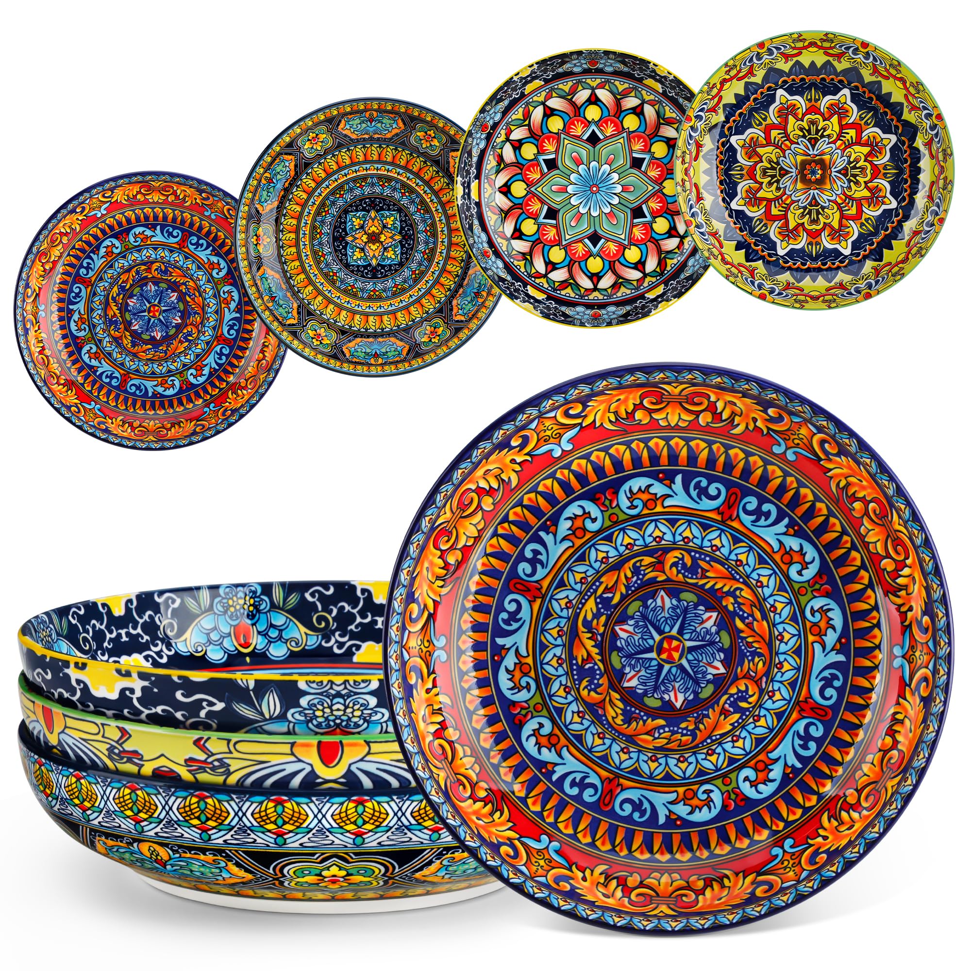 vancasso KRVI Soup Plates Set of 4, 1260 ml Porcelain Pasta Plates, Deep Plates 