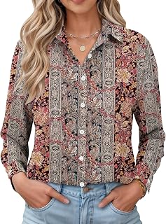 LOMON Womens Long Sleeve Button Down Shirts Casual Loose Fit Cotton Collared Blouses
