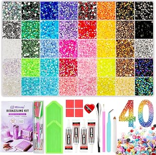 40 Colors,Bedazzling Kit,40000pcs 3mm Jelly AB Resin Rhinestones | Flatback gems with 4 B-7000 glue tubes, 40-compartment box, tweezers and trays for tumblers, phone cases and DIY crafts.