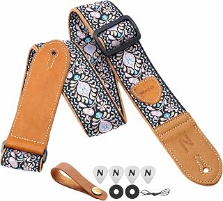 Nefelibata Guitar Strap,Double leather ends,Vintage Woven W/FREE BONUS-4 Picks+Strap Locks+Strap Button