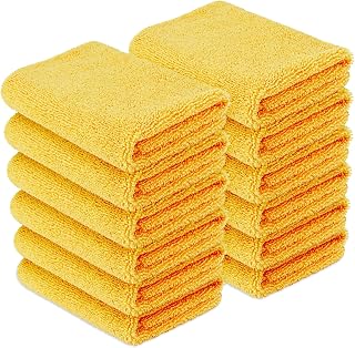 Amazon Basics Microfiber Car Drying Towels, Highly Absorbent, Lint Free, Scratch Free, Ultra-Soft, Car Detailing, Buffing and Polishing, 16" x 16", Yellow, 12-Pack