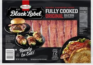 HORMEL BLACK LABEL Fully Cooked Bacon, Thick Cut Bacon, 10.5oz | Family Pack Precooked Bacon. 5g Protein (9%DV). Gluten-free, Keto Snacks. Perfect for a Quick Meal - Breakfast, Sandwiches