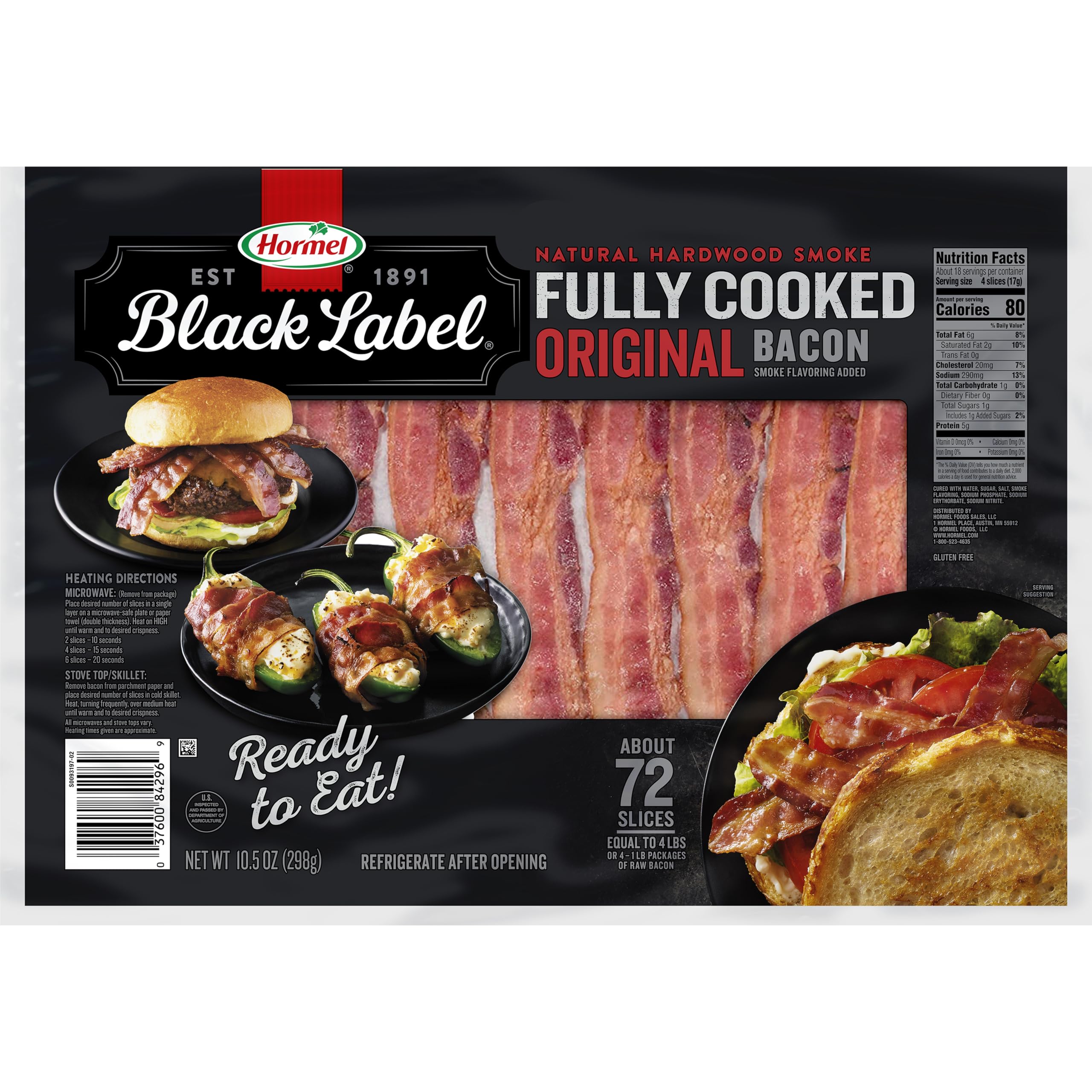 HORMEL BLACK LABEL Fully Cooked Bacon, Thick Cut Bacon, 10.5oz | Family Pack Pre