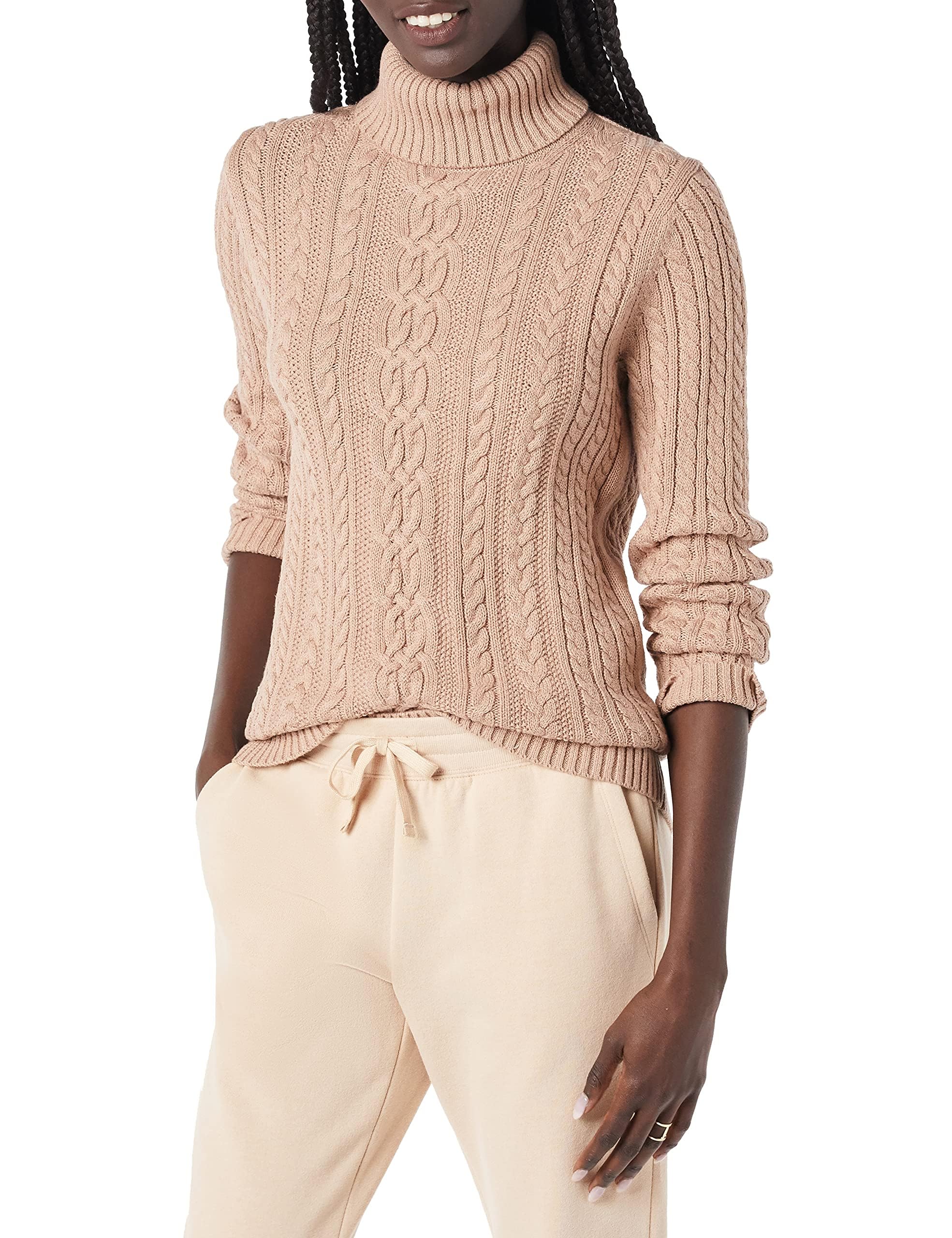 Amazon Essentials Women's Lightweight Cable Knit Turtleneck Jumper, Available in