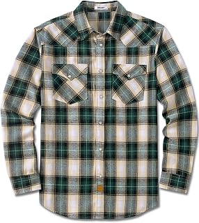 COOFANDY Mens Plaid Flannel Shirts Long Sleeve Western Pearl Snap Shirts Fall Button Down Shirt for Men