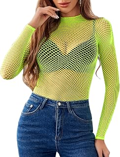 Avidlove Women Sexy Mesh Long Sleeve Mesh Blouse Mock Neck Sheer Lace Bodycon Blouse Party