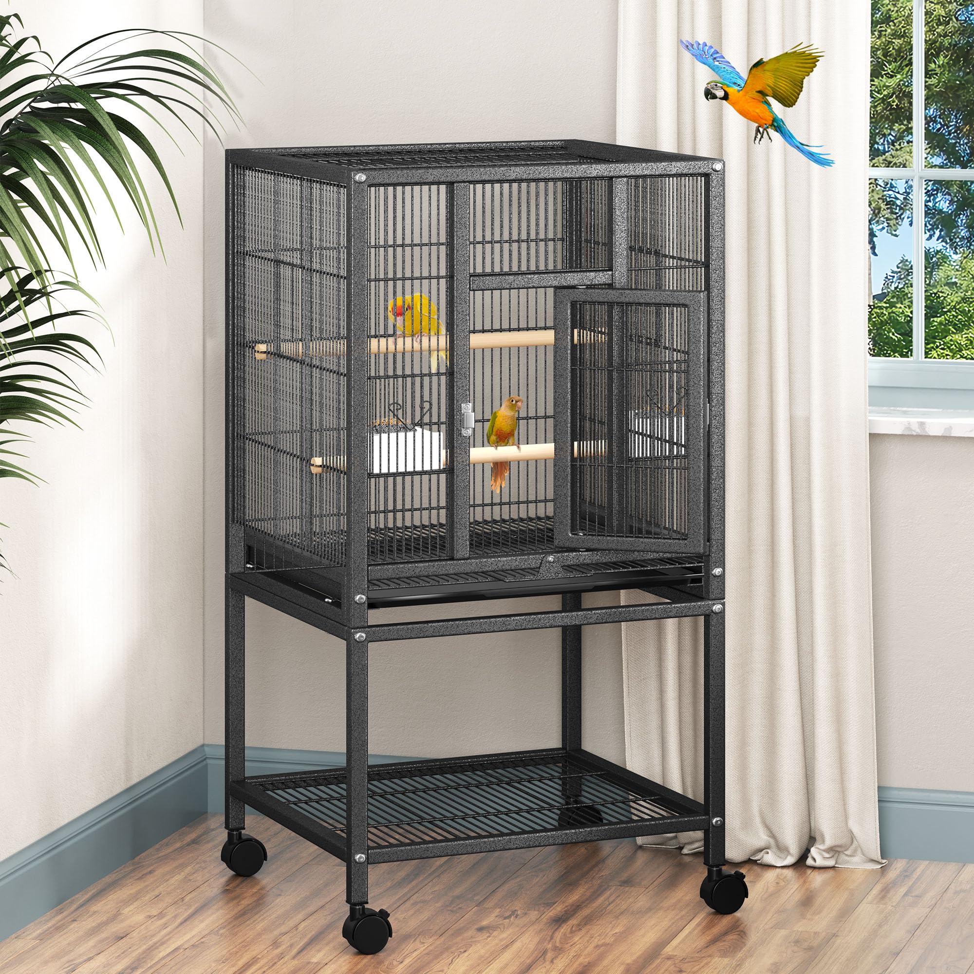 DWVO 41-inch Metal Bird Cage | Large Parrot Cages with Rolling Stand​ - Features