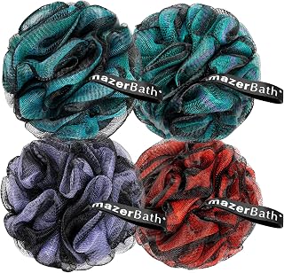 AmazerBath Charcoal Loofah Sponge, Shower Loofah 60g/PCS - Body Scrubber Loofa Set of 4 - Charcoal Blue, Green, Purple &amp; Red, Bath Sponge for Men and Women