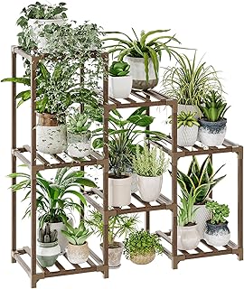 Bamworld Plant Stand Indoor Plant Shelf Outdoor Wood Plant Rack | for Multiple Plants 3 Tiers Ladder Plant Holder for Living Room Patio Boho Home Decor for Gardening