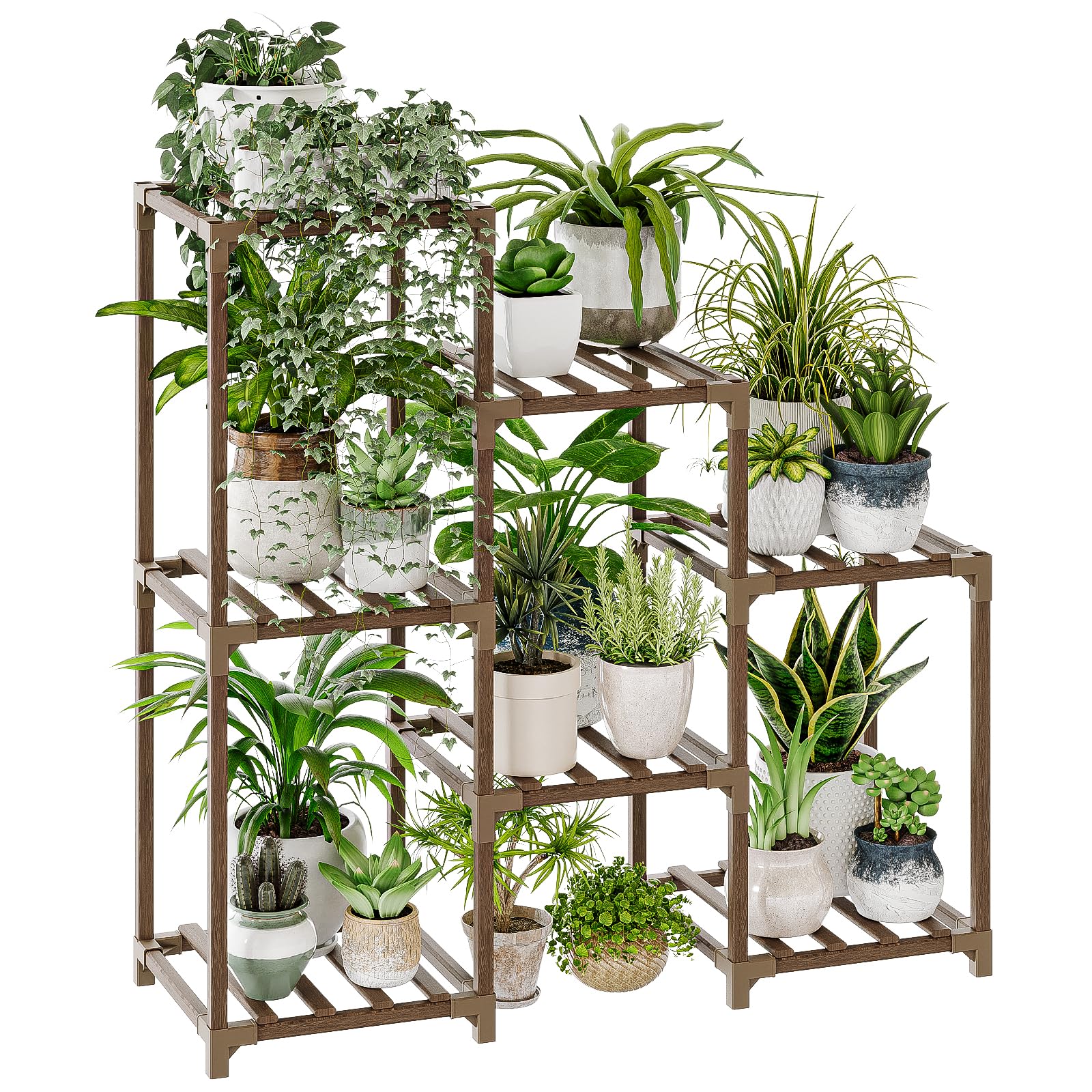 Bamworld Plant Stand Indoor Plant Shelf Outdoor Wood Plant Rack | for Multiple P