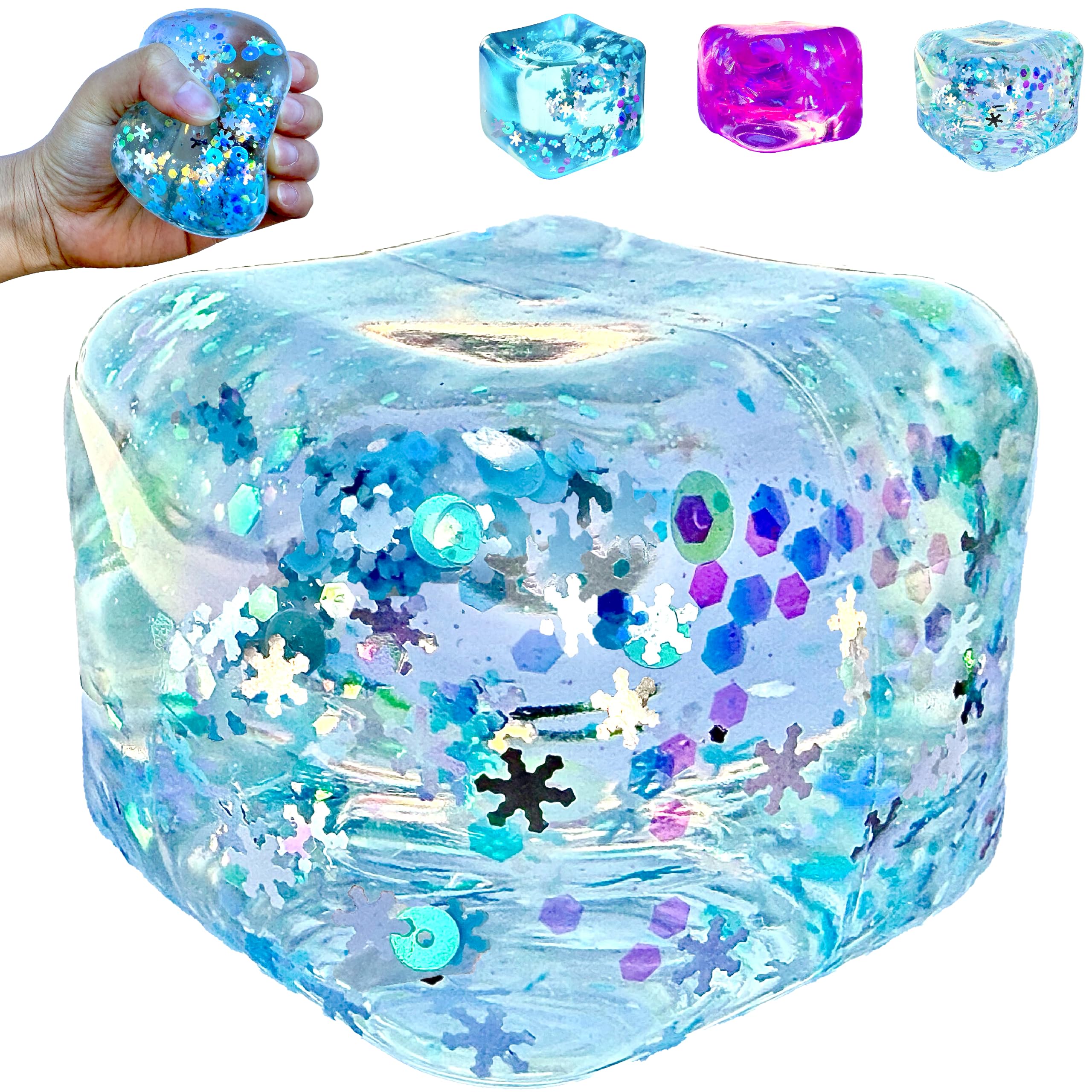 Kiedle Premium Big Stress Ball with Snowflakes, Odor-Free Slow Rise Crystal Clea