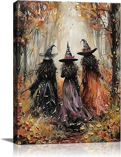 karani Halloween Canvas Wall Art, Vintage Three Witches Halloween Pictures | Gothic Halloween Wall Decor for Living Room Bedroom Office, Ready to Hang Fall Halloween Decorations 8x10