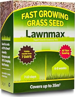 Fast Growing Grass Seed - 7 Day Rapid Results - 1kg Lawn Seed – Covers 35m² – Hardwearing and Ideal for Patch Repair & New Lawns – Lawnmax