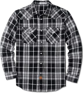 COOFANDY Mens Plaid Flannel Shirts Long Sleeve Western Pearl Snap Shirts Fall Button Down Shirt for Men