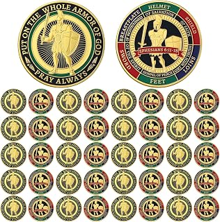 Nosiny 40 Pcs Christian Challenge Coins Metal Prayer Gifts,Vivid | Armor of God Pocket Coins Bulk for Men Collectors, Religious Church Party Favors, Spiritual Military Souvenir Faith Keepsakes