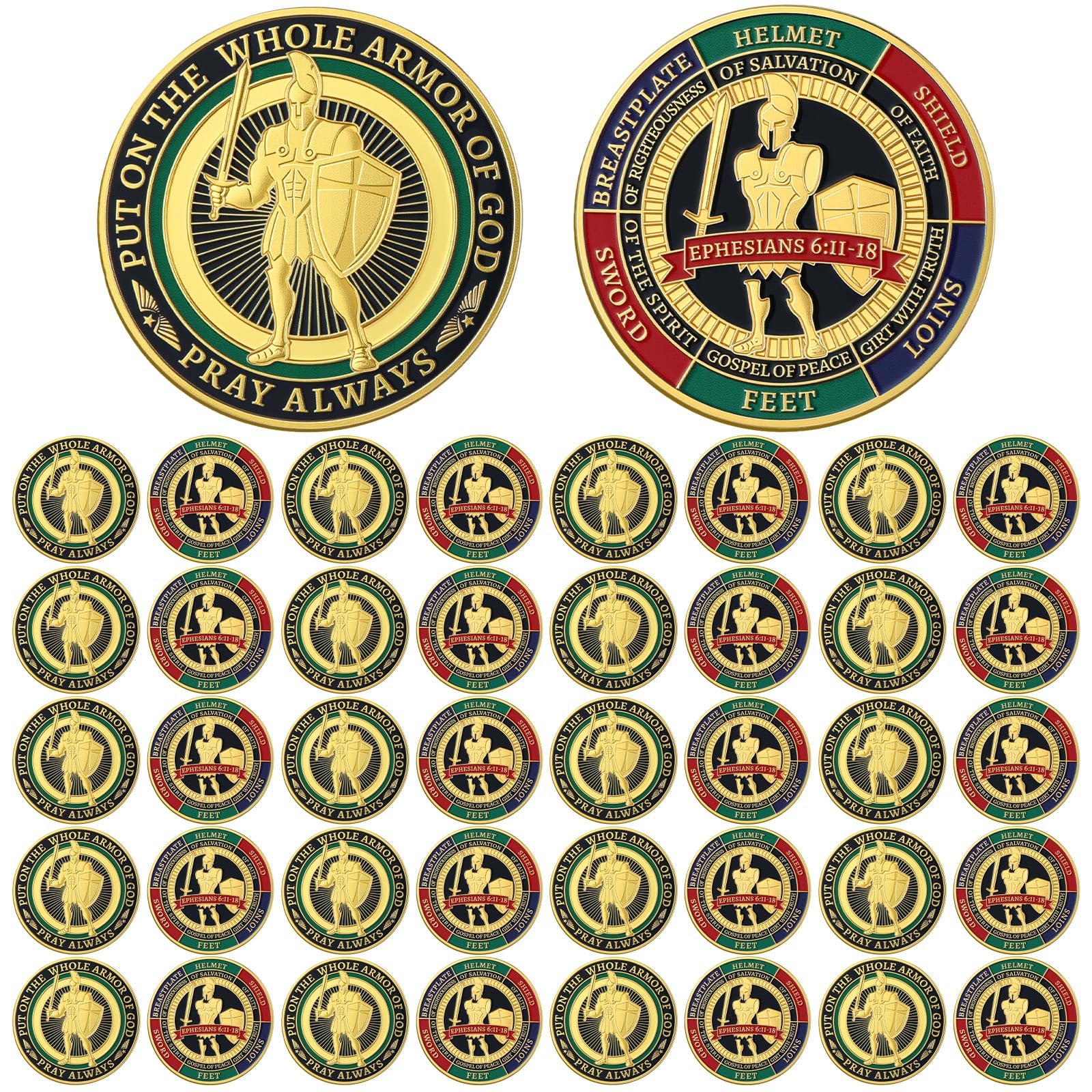 Nosiny 40 Pcs Christian Challenge Coins Metal Prayer Gifts,Vivid | Armor of God 