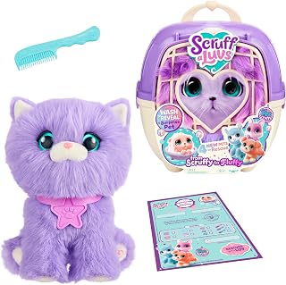 ScruffaLuvs Pet Scruffs - Kitty - Mystery Plush Toy, 19cm Tall - Rescue, Wash, Reveal, and Adopt a Purple Kitty - Includes 22cm Deluxe Pet Carrier, Nurturing, Care & Play, Gift for Kids