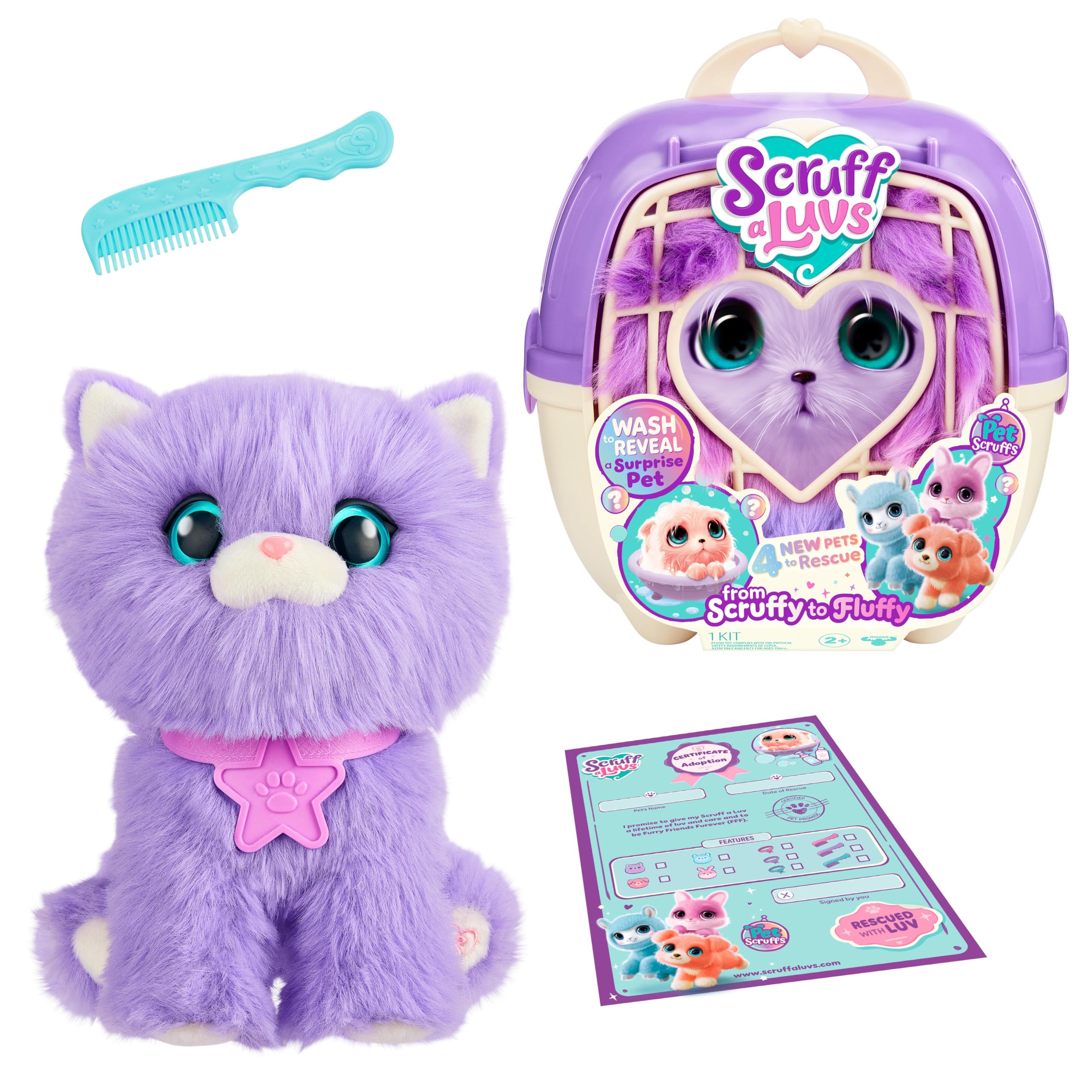 ScruffaLuvs Pet Scruffs - Kitty - Mystery Plush Toy, 19cm Tall - Rescue, Wash, R