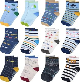 HYCLES Baby Girp Socks 12 Pairs for Boys Girls 0-7 Years Toddler Infant Kids Children Non Skid Anti-slip Socks
