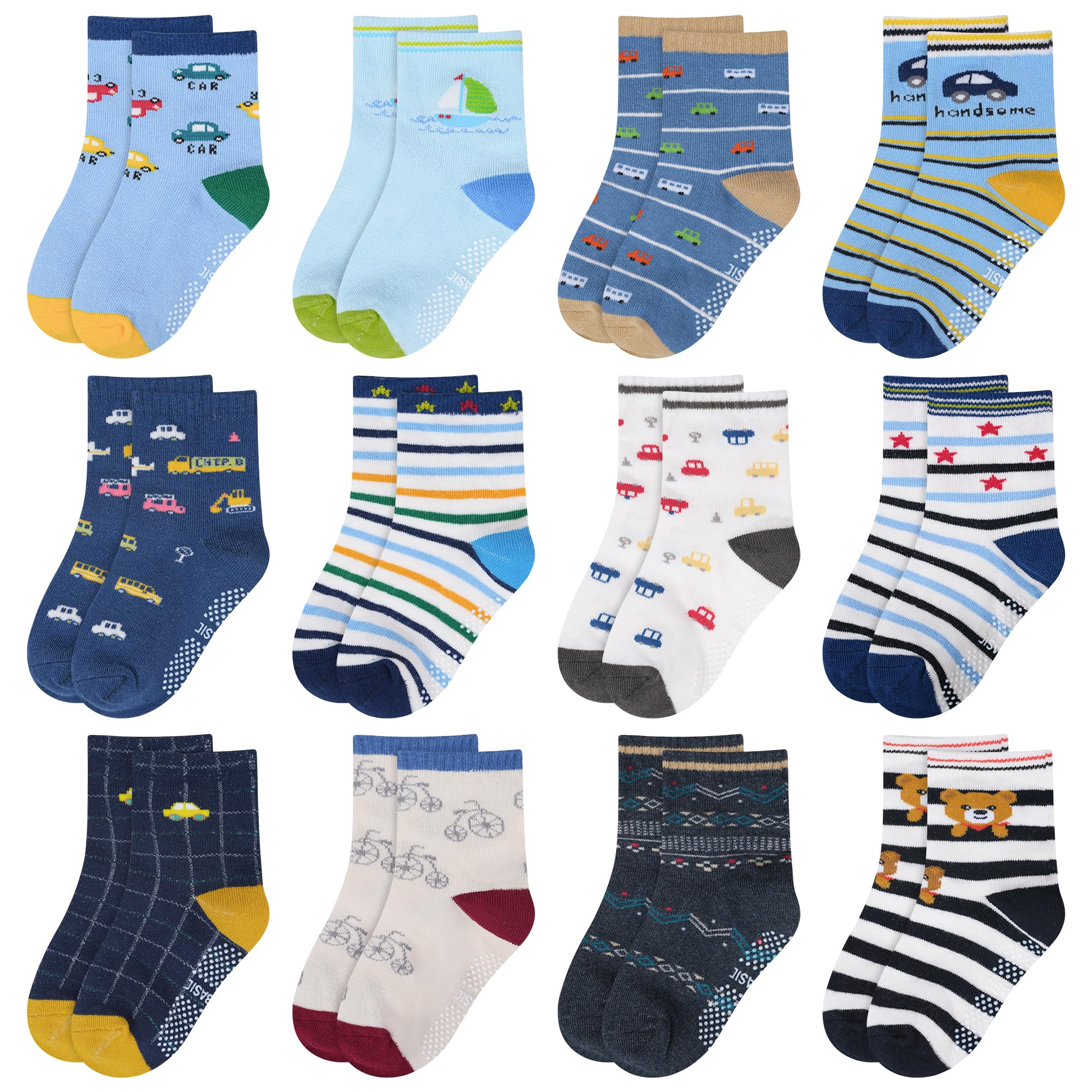 HYCLES Baby Girp Socks 12 Pairs for Boys Girls 0-7 Years Toddler Infant Kids Chi