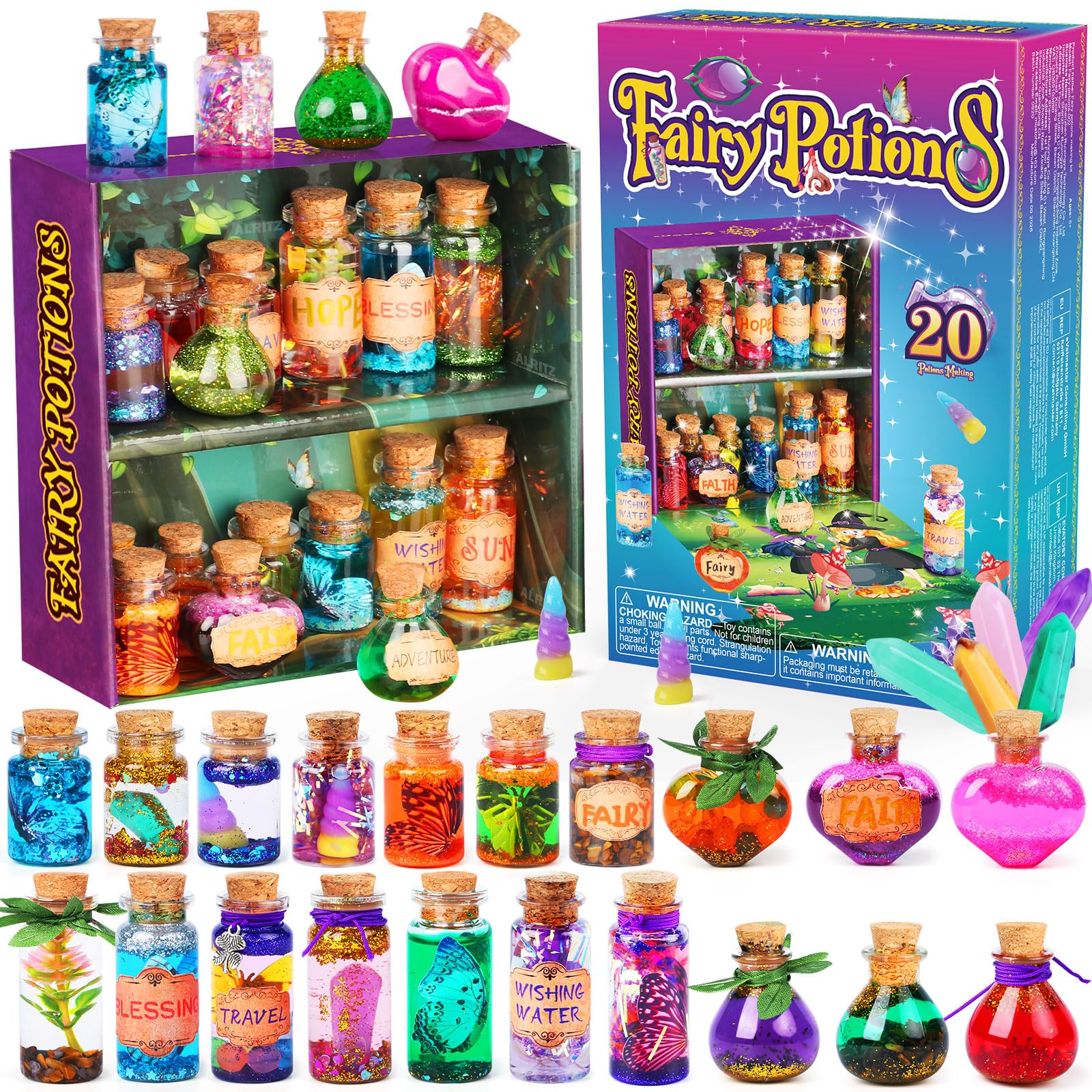 Fairy Potions DIY Craft Kit for Kids, 20 Wizard Potions & Energy Crystal | Magic