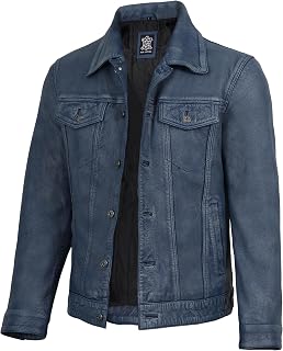 fjackets Premium Leather Trucker Jacket Men, Shirt Collar Style Vintage Leather Jackets for Men
