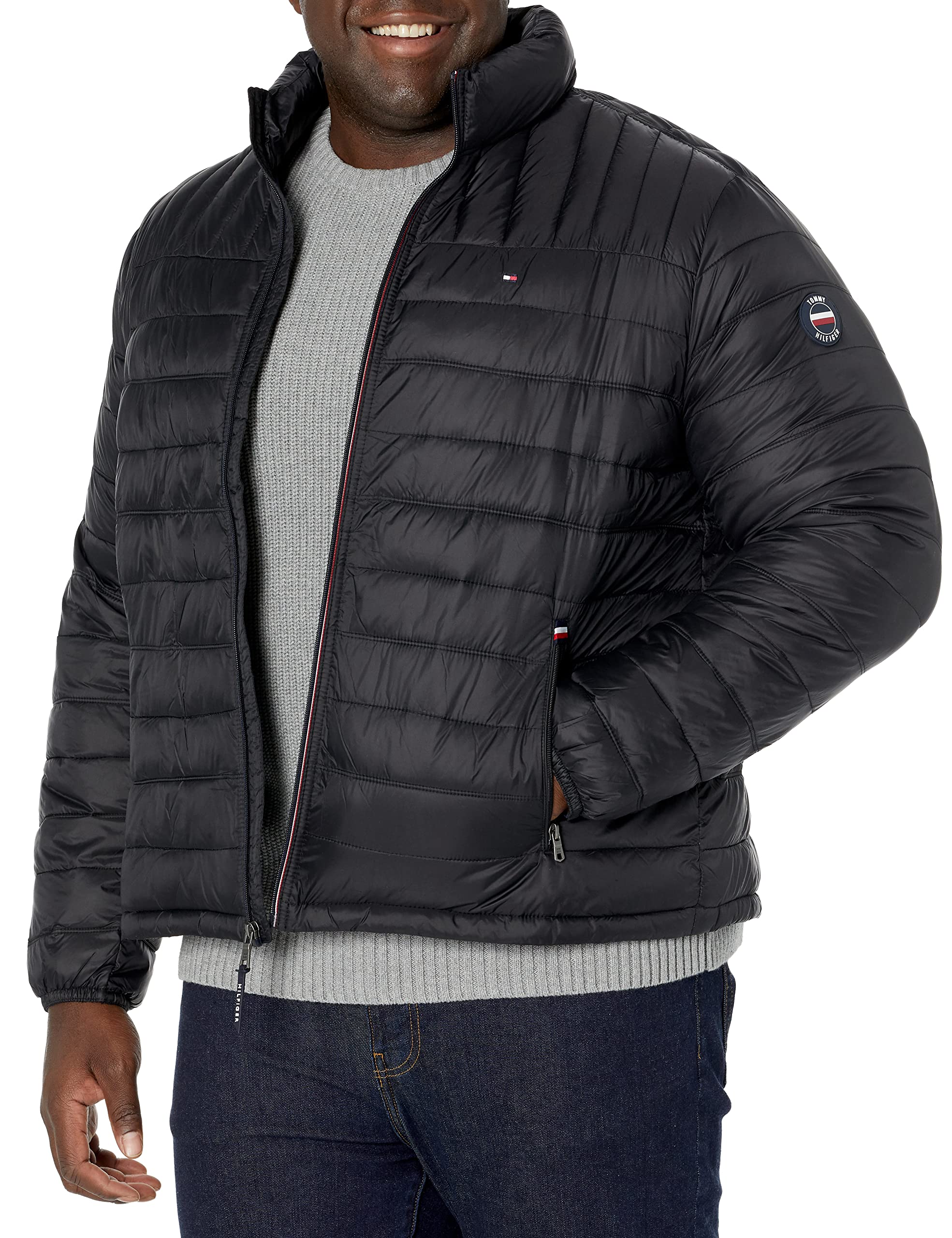 Tommy Hilfiger Lightweight Varsity Rib Knit Bomber Jacket Shell Men's Jacket, Bl