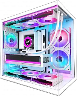 HYXN H3 ATX PC Case - Pre-Installed with 6 Infinity Mirror PWM ARGB Fans - Compact Dual Cavity Mid-Tower Gaming PC Case,360mm Radiator Support - with Type-C 3.2 (White)