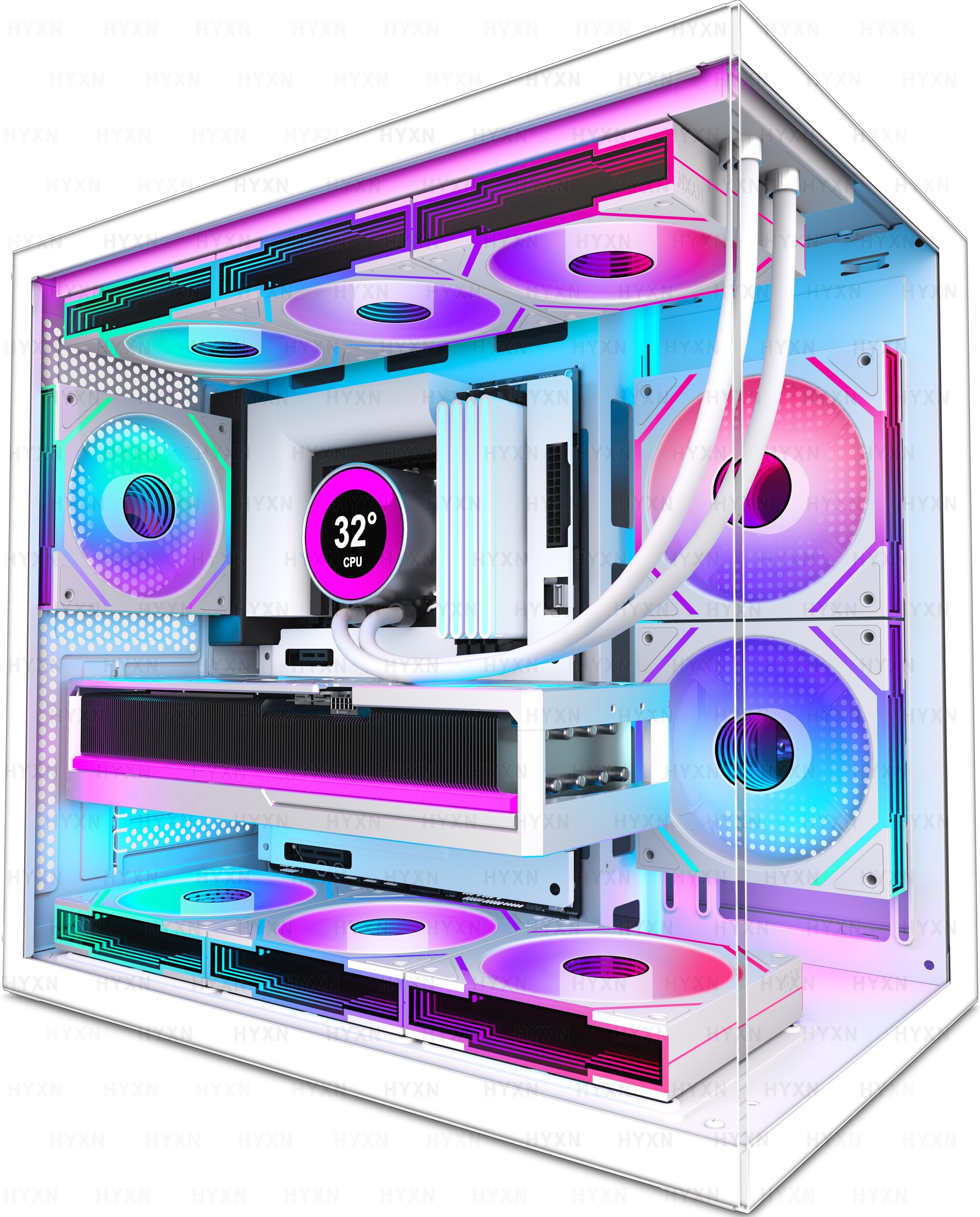 HYXN H3 ATX PC Case - Pre-Installed with 6 Infinity Mirror PWM ARGB Fans - Compa