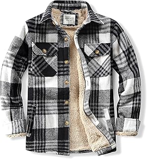 WINDFIT Men's Cotton Sherpa Button Down Flannel Shirt Jacket Plaid Shirt