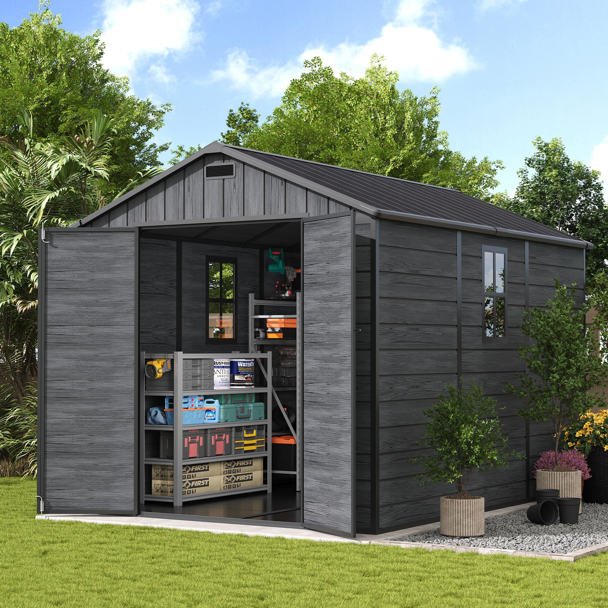UDPATIO Outdoor Resin Storage Shed 8 x 10 FT, Plastic Storage Shed with Floor La