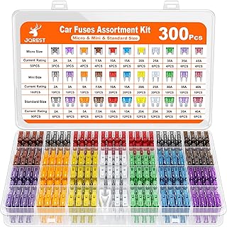 JOREST 300Pcs Car Fuses Assorted Kit, 160 Mini Blade Fuse Automotive + 90 Standard Mixed Fuses + 50 Micro Fuse Set + Puller – for RV Truck Motorcycle(2Amp 3A 5A 7.5A 10A 15A 20A 25A 30A 35A 40A)