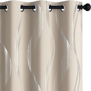Deconovo Blackout Curtains, 84 Inches Long, 2 Panels, Silver Wave | Room Darkening, Thermal Insulated, Energy Saving, Home Decor, Bedroom & Living Room, 52W x 84L Inch, Light Beige