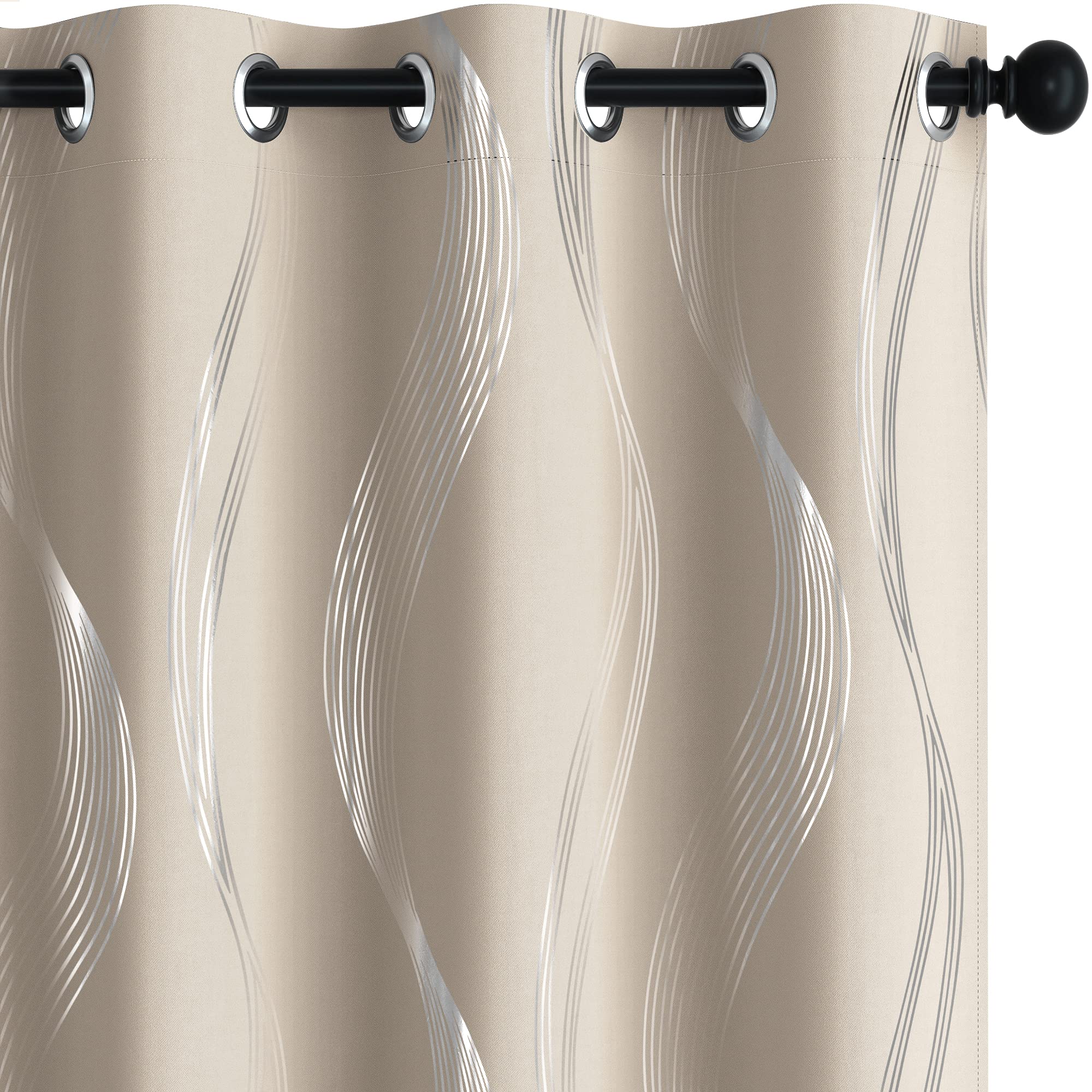 Deconovo Blackout Curtains, 84 Inches Long, 2 Panels, Silver Wave | Room Darkeni