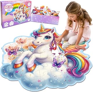 LINAYE Floor Puzzle for Kids Ages 4-8, Unicorn Floor Puzzles for Girls 4-6, Big Puzzles for Kids Toddlers, 48 Pieces Large Unicorn Puzzles for Toddlers Kids, Toys for Girls