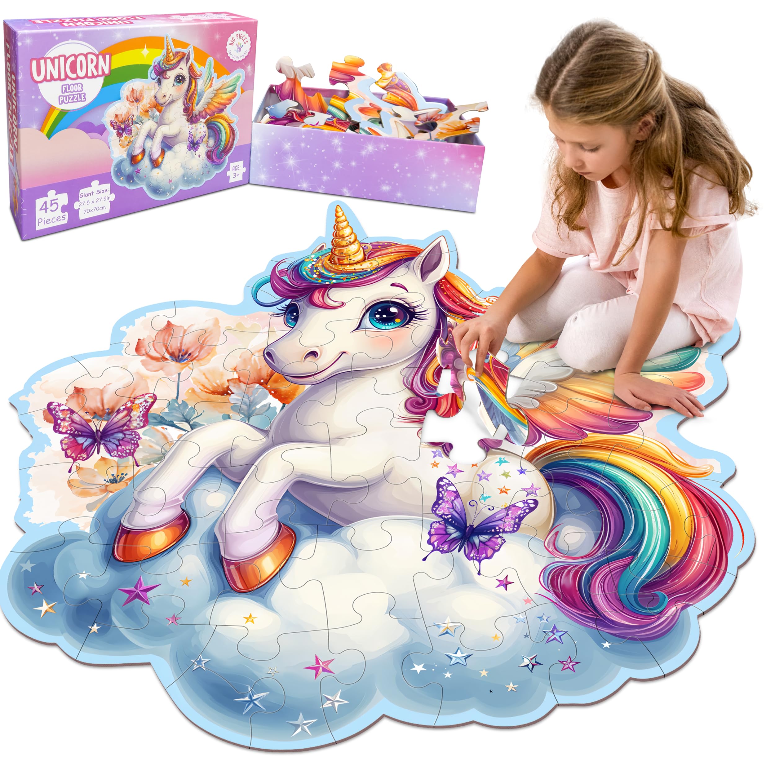 LINAYE Floor Puzzle for Kids Ages 4-8, Unicorn Floor Puzzles for Girls 4-6, Big 