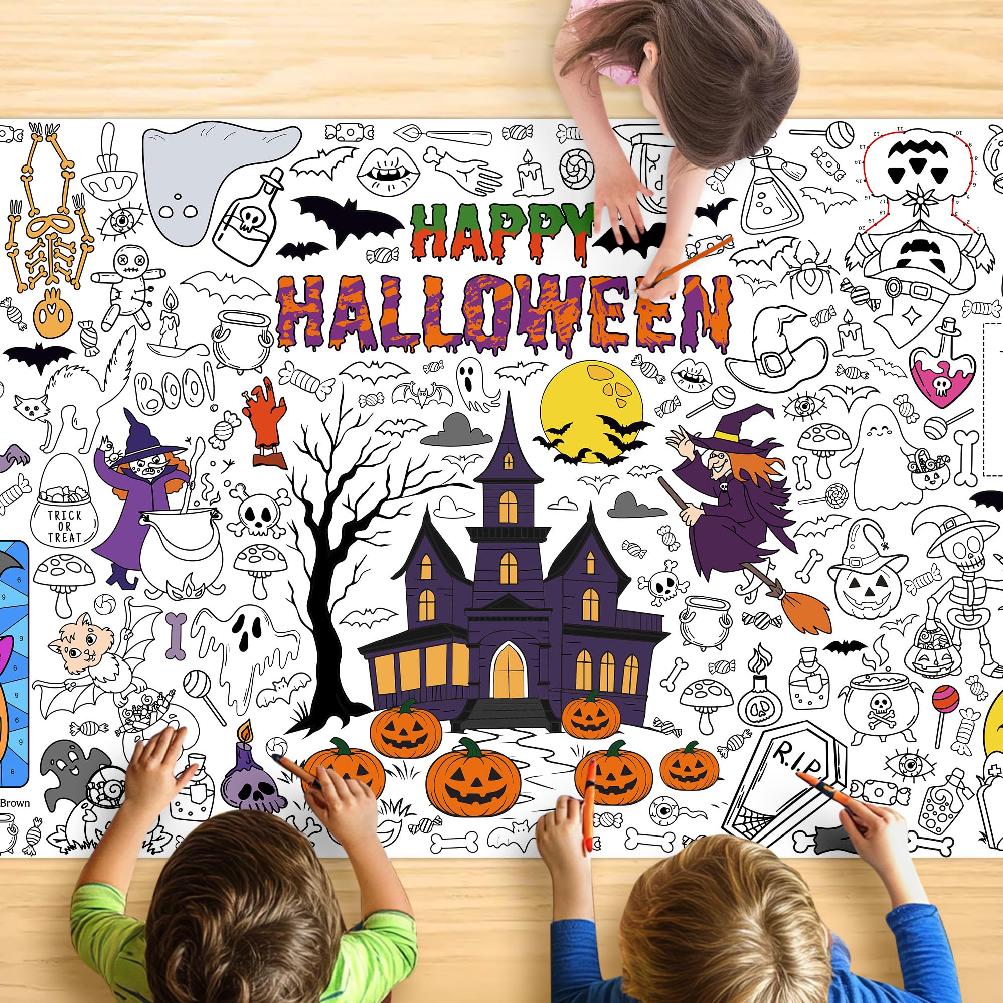 JOYGATHER Giant Halloween Coloring Tablecloth for Kids, Large 30x72 Inch Poster 