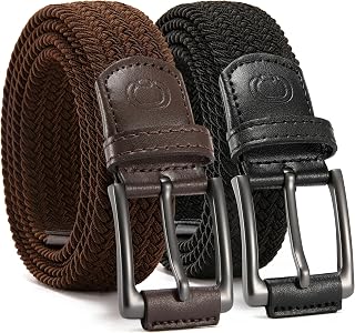 CHAOREN Stretch Belts for Men 2 Pack - Elastic Belt for Golf & Casual Wear