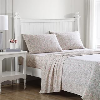 Laura Ashley Home Twin XL Sheets - Cotton Percale Bedding Set for Crisp & Fresh Home Decor (Gemstone Pink, Twin XL)