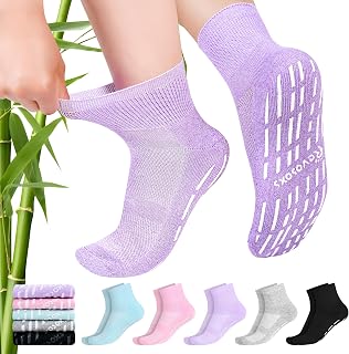 Revosoxs 病院用ソックス グリップ付き レディース メンズ ノンスリップ 5足 シームレス 糖尿病 アンクルソックス 女性用 高齢者用 サイズ9-11