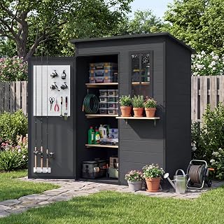 Aoxun 5x3 FT Plastic Garden Shed with Floor&Window,All-Weather Garden Resin Shed, Waterproof Outdoor Storage Shed with Roof Drainage, Zero Maintenance for Backyard, Garden, Bike-Black