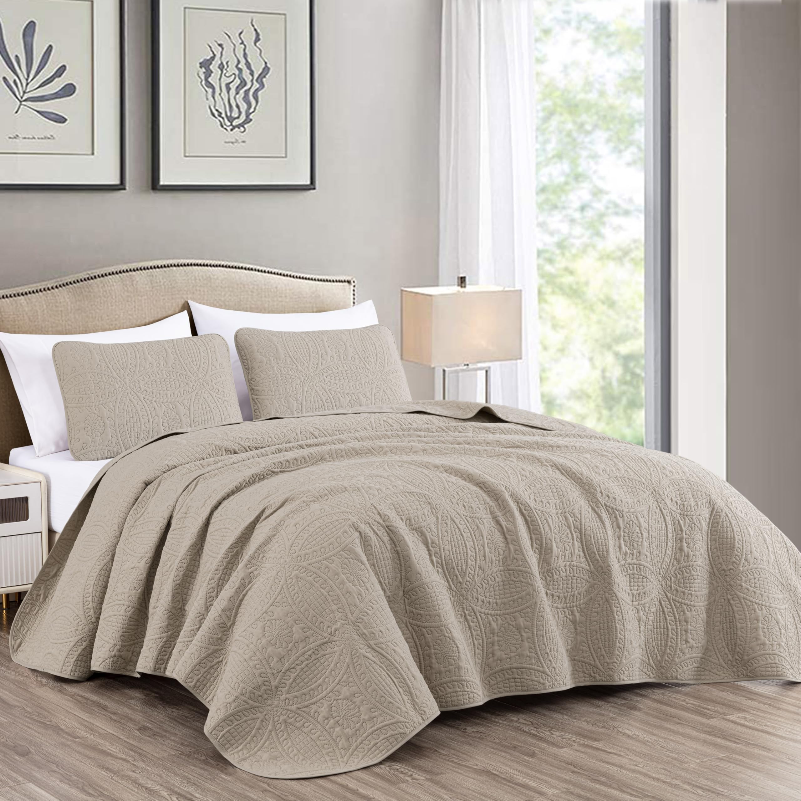 Chezmoi Collection Austin 3-piece Oversized Bedspread Coverlet Set (Queen, Khaki