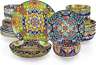 vancasso 24 Pieces Dinnerware Sets for 6, Porcelain Plates and Bowls Set, Boho Dishes Set, Microwave and Dishwasher Safe, Scratch Resistant, Series SIMI