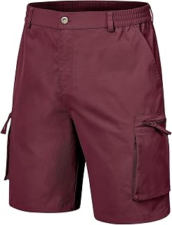 QPNGRP Men's 9" Inseam Stretch Waist Zipper Cargo Shorts with 6 Pockets