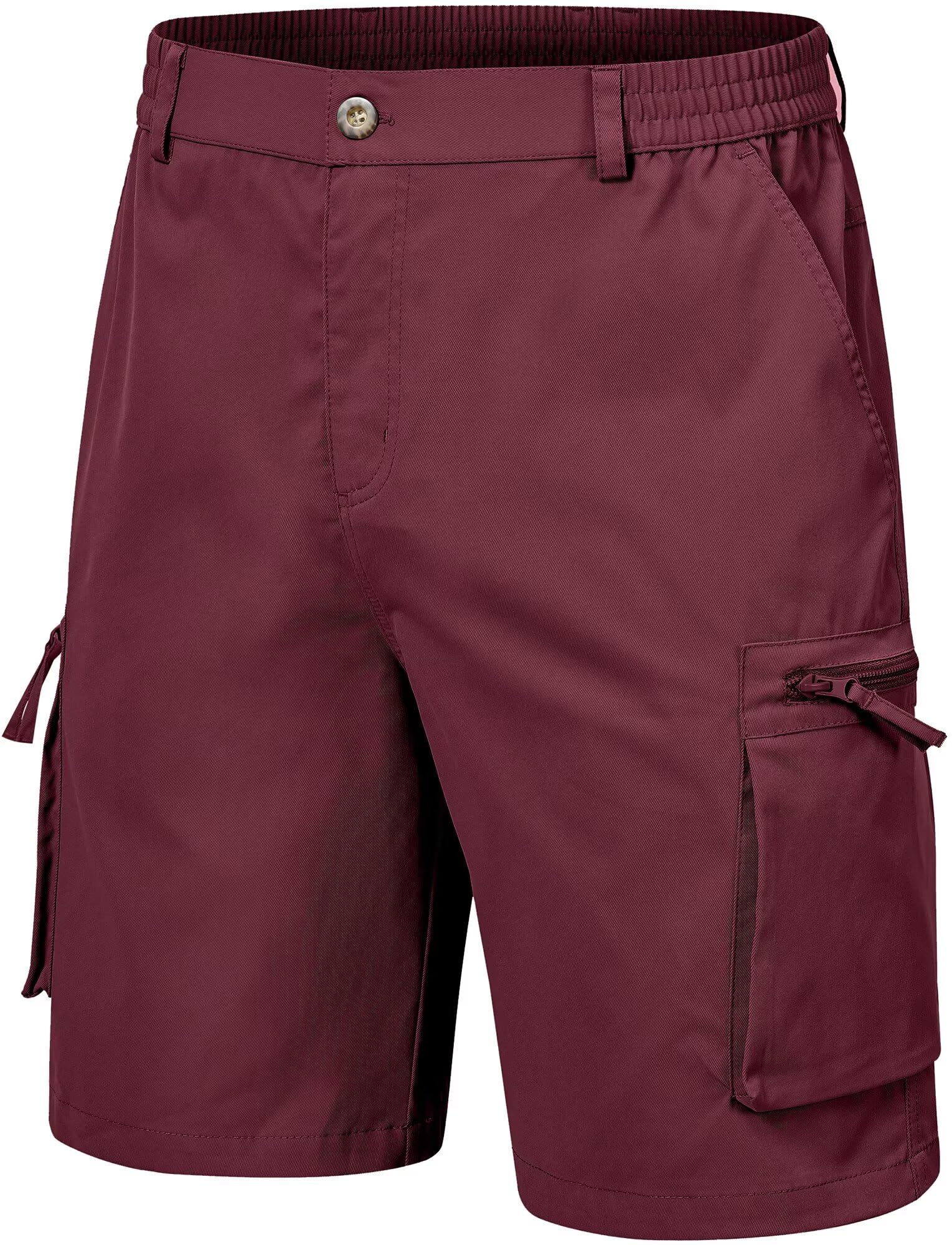 QPNGRP Men's 9" Inseam Stretch Waist Zipper Cargo Shorts with 6 Pockets