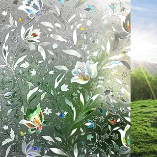 rabbitgoo Window Films for Privacy,Decorative Stained Glass Film,44.5x200cm | 3D Rainbow Effect, Anti-UV Sun Blocking Heat Control Glass Sticker, Removable Static Cling for Bathroom, Office